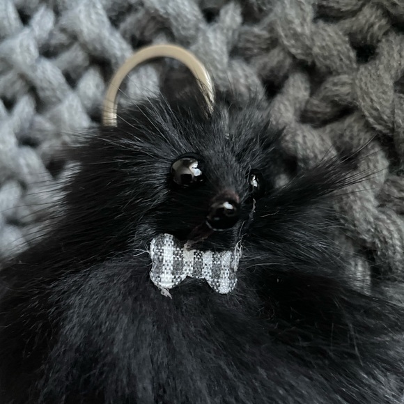 European Black Fur Animal Keychain with Bow Tie Bag Charm - Picture 2 of 4